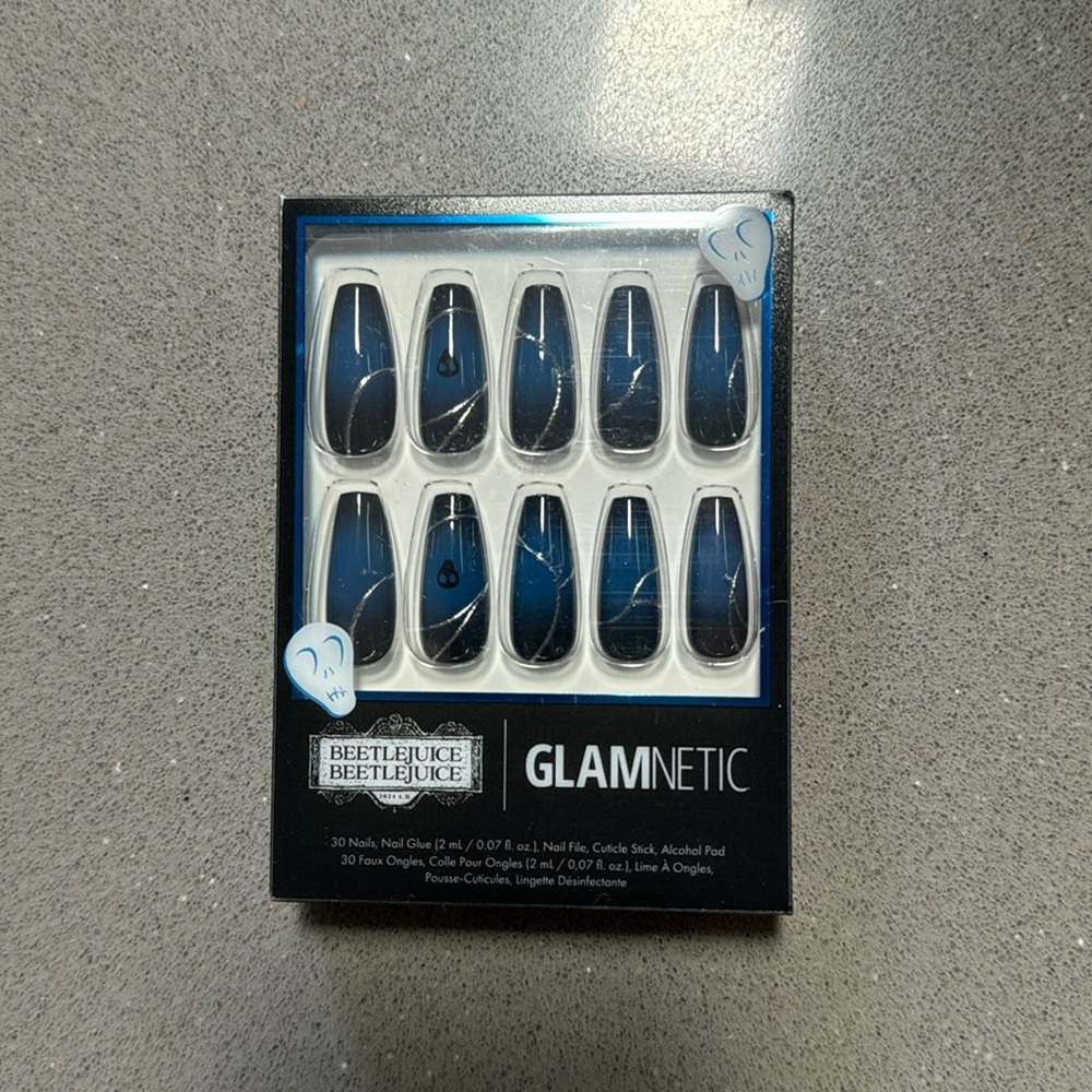 glamnetic blue Beetlejuice nails